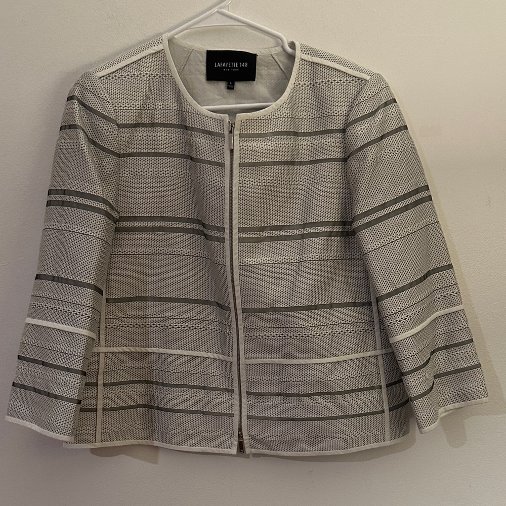 Lafayette 148 New York Textured White and Gray Blazer - Preloved